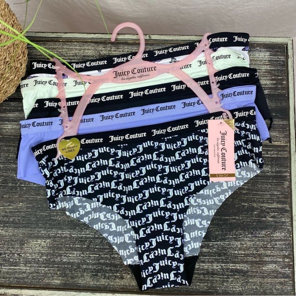 Juicy Couture SET of 5 Cotton Logo Print Bikini Panties NEW M